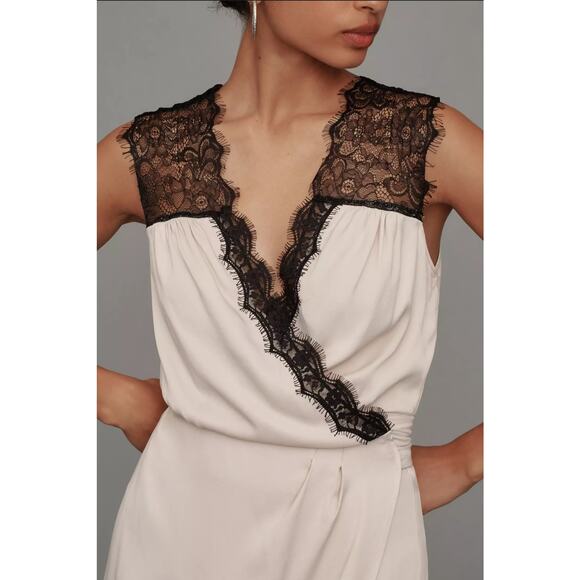 NWT By Anthropologie Sleeveless V-Neck Lace Wrap Midi Dress $168 MEDIUM Beige - Picture 5 of 7